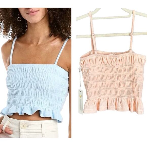 NWT Ocean Drive Terry Cloth Smocked Sleeveless Cropped Tank Baby Pink - Picture 1 of 10